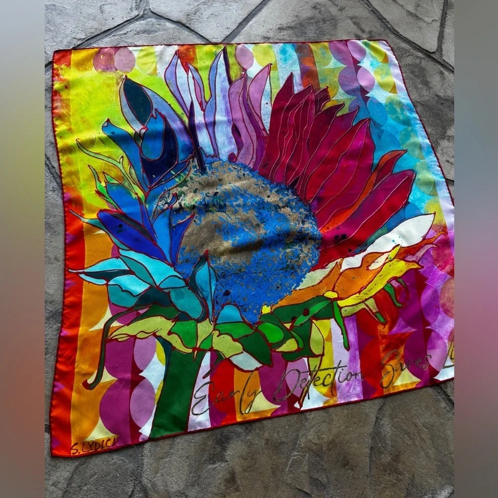 Roki Design Silk Scarf “Early Detection Saves Lives” Italian Silk Twill 35”